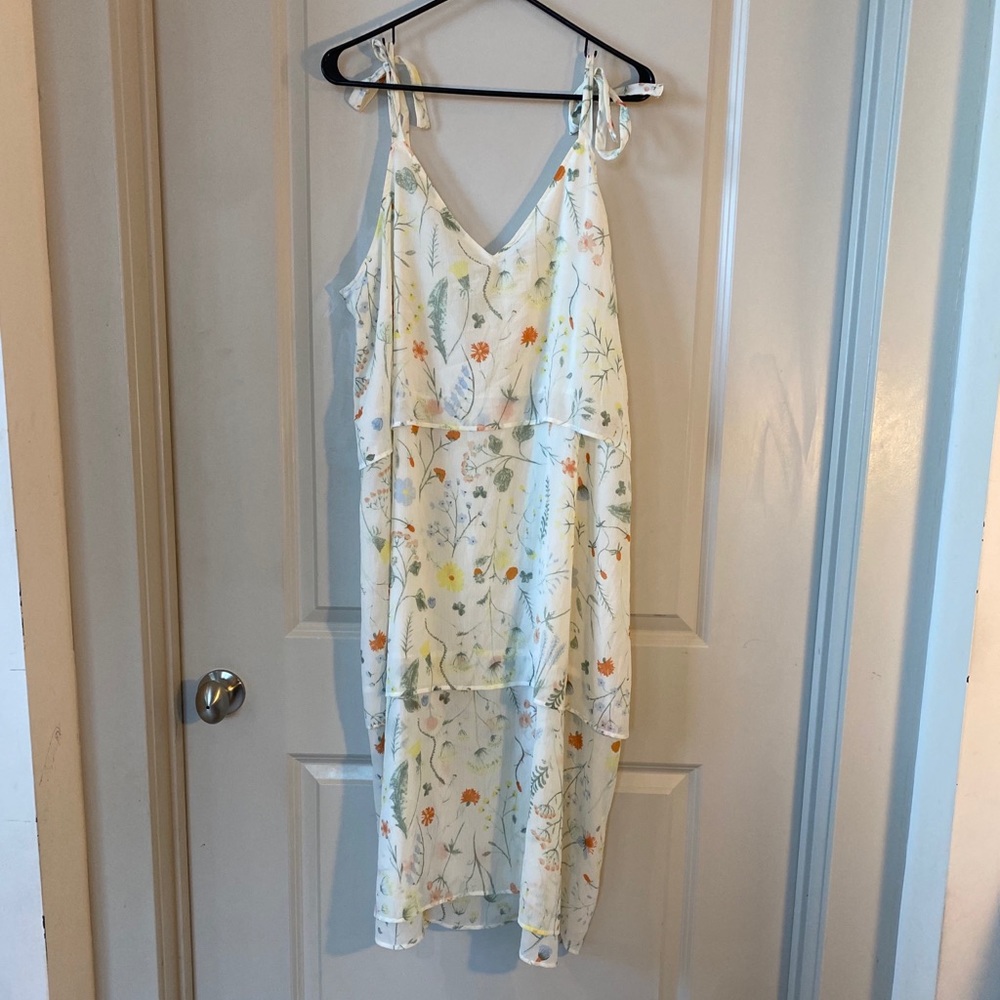 Floral Tiered Maxi Dress with Tie Straps - White
